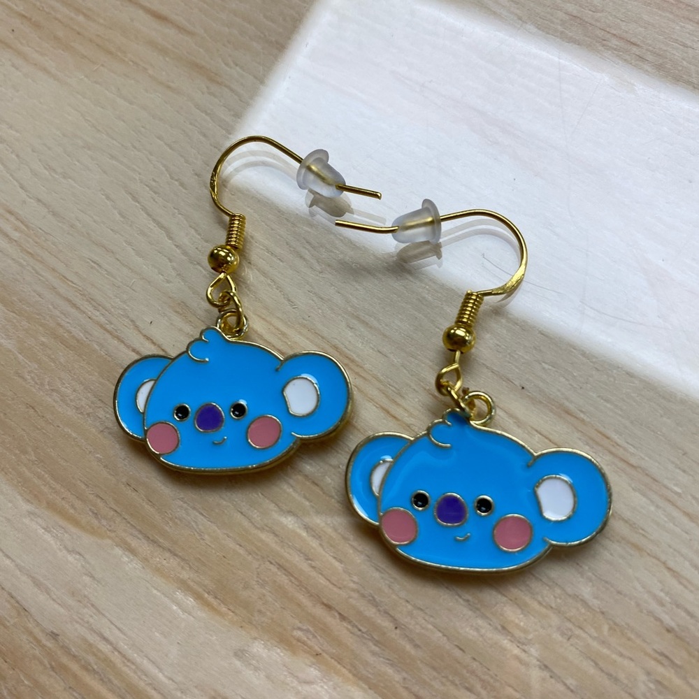 Bt21 koya earrings 925 stamped gold and blue